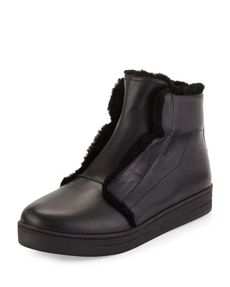 prada sport high top rubber toe sneakers|prada shearling lined sneakers.